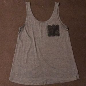 Grey Tank top with Lace pocket